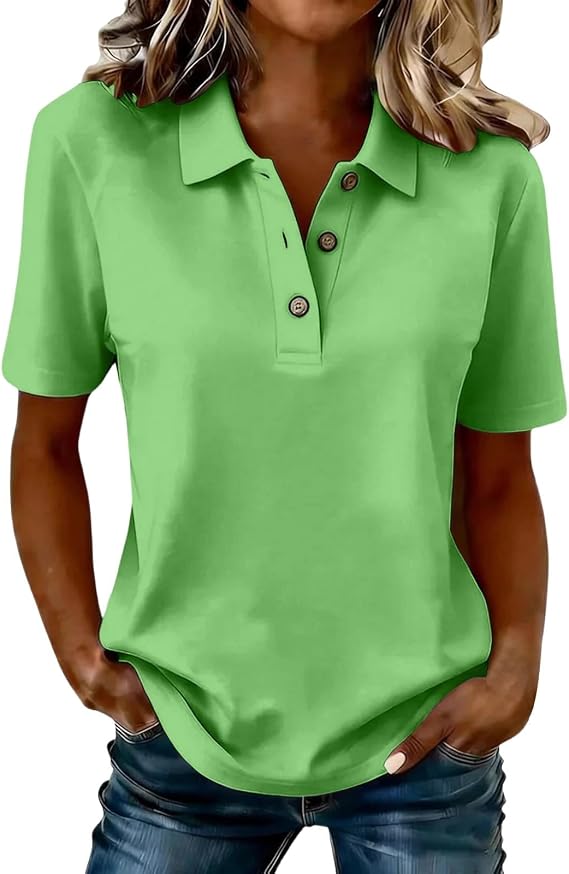 Polo Shirts for Women Dressy Henley Button Up Tops Quick Dry Casual Golf Collared Short Sleeve Loose Fit Tunic Blouse