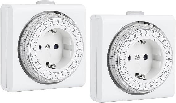 G-Homa Mechanical Timer Socket Set of 2 Analogue Timer for Indoor Use with 96 Segments 15 Minute Switching Interval Daily On/Off Cycle for Christmas Decoration Child Lock Timer