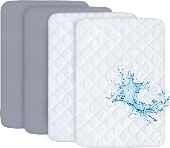 Pack and Play Sheets & Mattress Protector Set, 4-Pack, Grey