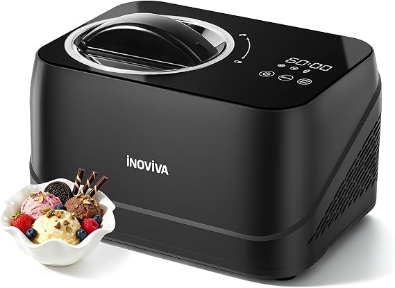 Inoviva Ice Cream Maker Automatic 1.7 Pt, No Pre-Freezing,Built-In Compressor, Digital Display & Timer,3 Presets, Makes ice cream, Gelato, Perfect for home & party, IM001