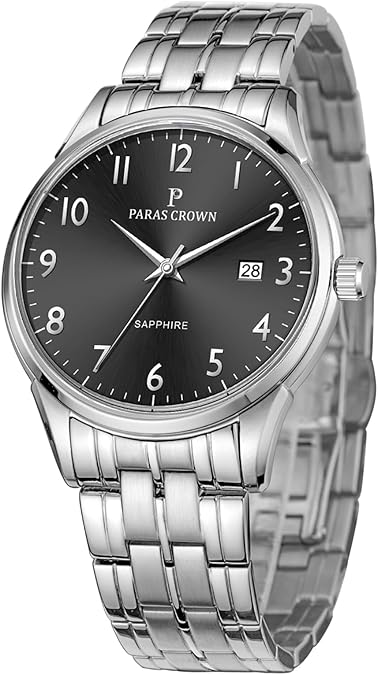 Paras Crown Mens Watches Ultra-Thin Square Watch Luxury Chronograph Analog Watches for Men Japanese Quartz Movement Stainless Steel Case 5ATM Waterproof Wrist Watch