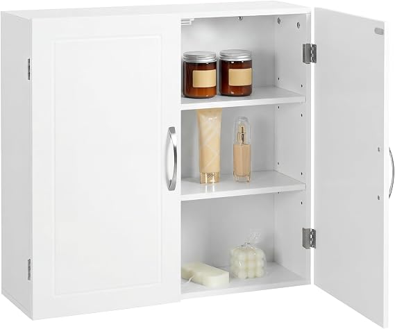 VASAGLE Bathroom Wall Cabinet, Wall-Mounted Bathroom Storage Cabinet, 18 x 60 x 60 cm, Medicine Cabinet with Adjustable Shelves, Cloud White BBC320W01