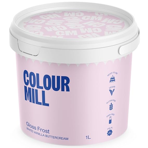 Colour Mill Swiss-Meringue Style Buttercream Frosting High Gloss Vegan Icing for Cakes & Cupcakes Designed for Oil-Based Coloring & Smooth Finishes - 1 Liter (2.2LBS)