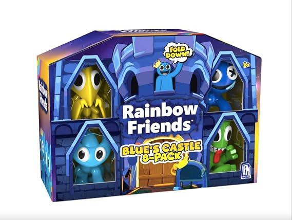 Rainbow Friends Blue's Castle Mini Figures, 8-Pack with Mystery Characters, 2.5-Inch Collectible Set
