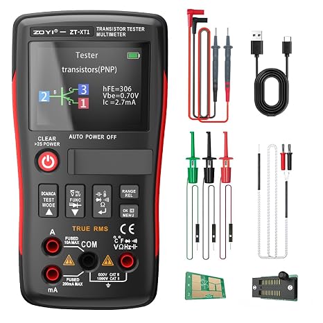 ZOTEK XT1 2 in 1 Digital Multimeter, 25000 Counts Multimeter with Transistor Tester, Current Voltage Resistance Temp Tester, Mosfet Transistor Capacitor SMD Electronic Component, SCR PNP NPN ESR Meter
