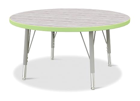 Berries Jonti-Craft 6488JCE451 Round Activity Table, 36" Diameter, E-Height (15"-24" Adjustable Height), Driftwood Gray/Key Lime/Gray