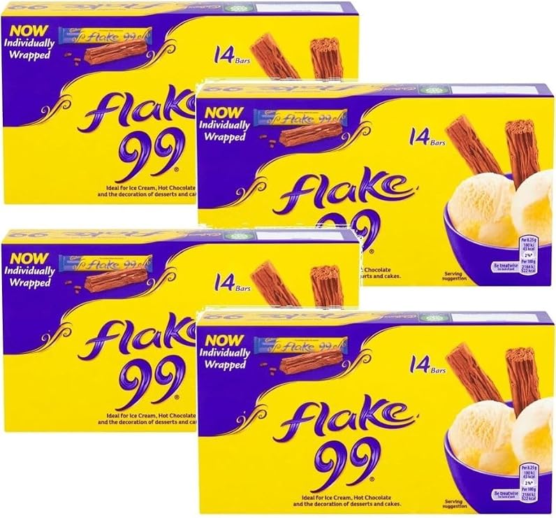 Cdbury Flake 99 Milk Chocolate Bars, 14 Pack, Crumbly, Flaky (4x Packs)