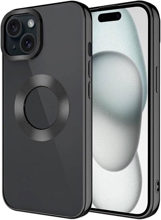 Apple iPhone 15 ile Uyumlu, Şeffaf Kamera Çerçeveli, Renkli Köşeli, Silikon Luxury Kapak, Siyah