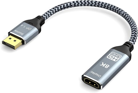 8K DisplayPort 1.4 to HDMI 2.1 Adapter 8K 60Hz / 4K 120Hz Unidirectional DP to HDMI Adapter (Male to Female), for Laptop, PC, RTX 5080/4090,RX 7900/6900 and More