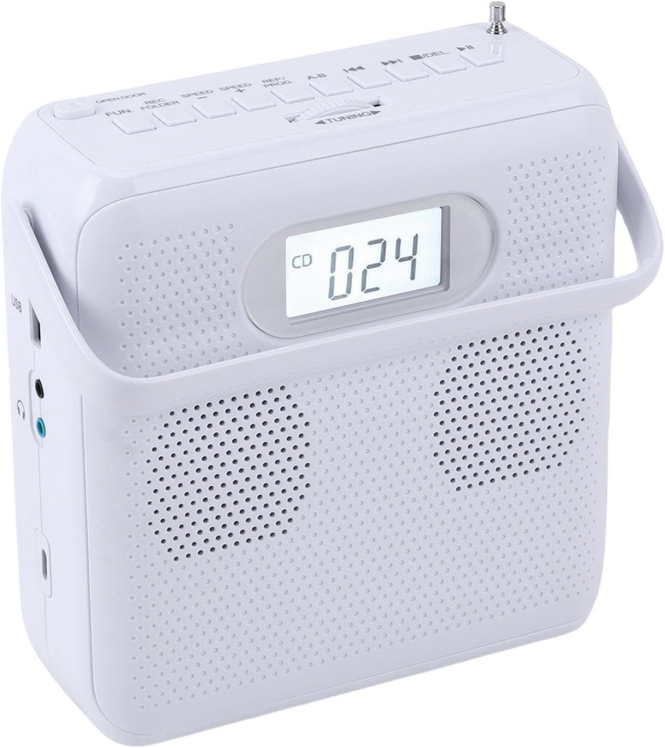 Bewinner Portable CD Player with Bluetooth and FM Radio USB MP3 Disc Music Player with Handle Built-in Speakers Aux Input Double Power for Home and Home Use