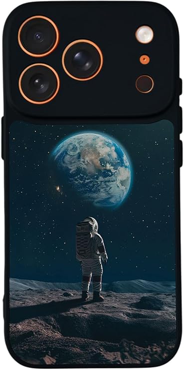 Apple iPhone 17 Pro Max ile Uyumlu Siyah Kılıf, Yumuşak Silikon, Koruyucu, Şok Emici, Uzay Tasarımı