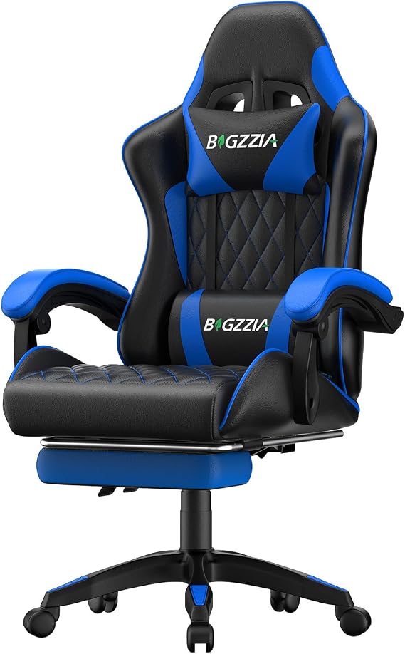 Bigzzia Gaming Chair with Footrest, Comfortable Gamer Chairs Blue
