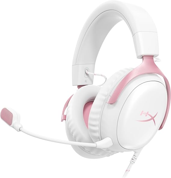 HyperX Cloud III Wired Gaming Headset, PC, PS5, Xbox Series X|S, Angled 53mm Drivers, Memory Foam, Durable Frame, Ultra-Clear 10mm Mic, USB-C, USB-A, 3.5mm Pink