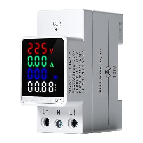 Jadeshay Electric Meter,100A AC80-270V Energy Meter Single Phase Digital LCD kWh Consumption Electricity Usage Monitor Din Rail Used for Voltage Current Power Electricity Frequency and Factor Power