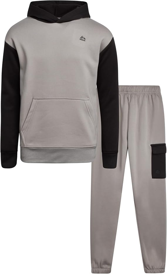 RBX Boys 2 Piece Fleece Sweatsuit, Pullover Hoodie Sweatshirt & Jogger Set | Modern Colorblock Design, Cargo Pockets, Ribbed Cuffs & Elastic Waistband, Great for School, Play & Gifting