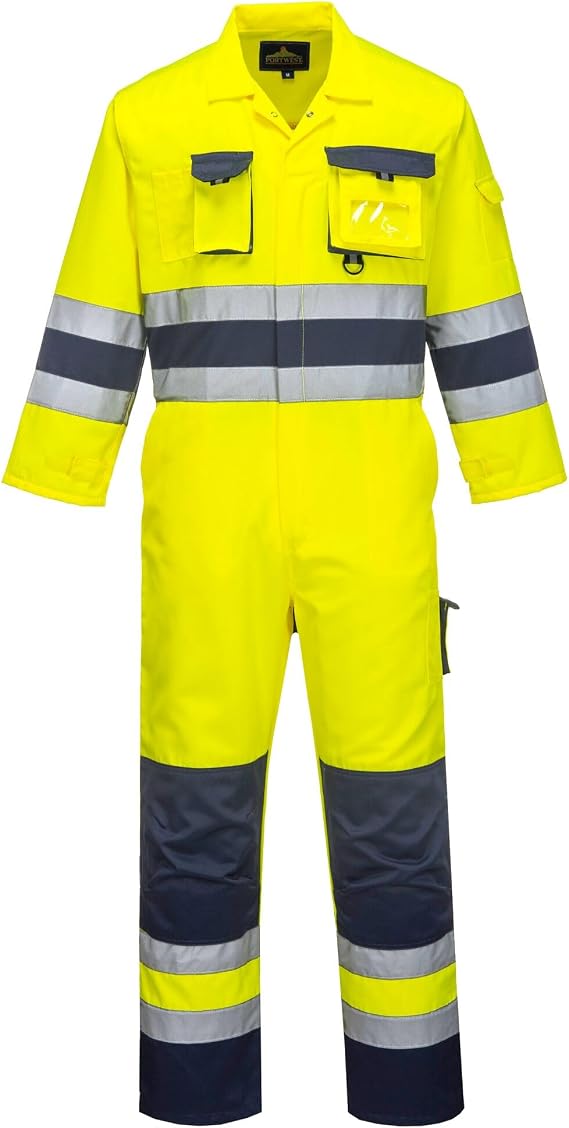 Portwest TX55 Nantes Hi Vis Coveralls - Reflective Safety Coveralls with Pockets ANSI Class 3 Yellow/Navy
