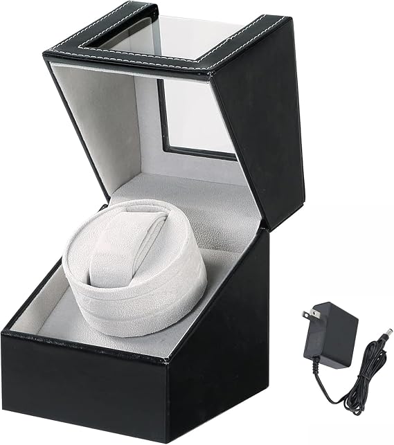 MYFULLY Automatic Watch Winder Black Leather Quiet Motor