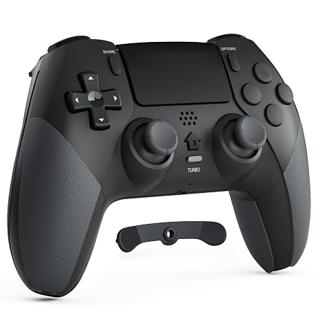 CHEREEKI Controller für PS4 Bluetooth-Controller mit 2 Programmierbaren Tasten Wireless Gamepad mit Doppelter Vibration 6-Achsen-Gyro-Sensor Touchpad Integrierter Lautsprecher Schwarz