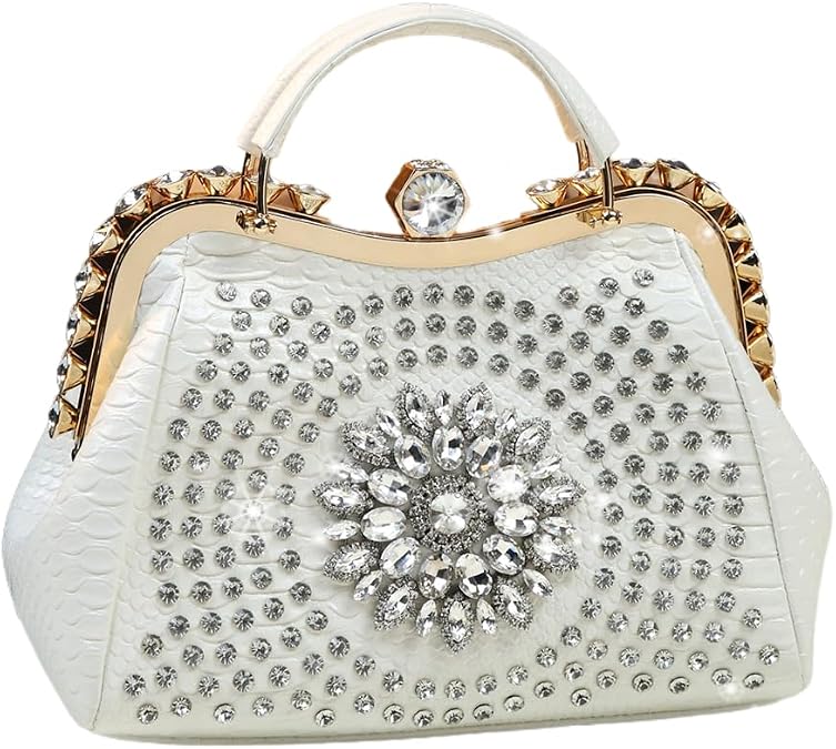 Luxury Fashion Diamonds Bag For Women Leather Top Handle Satchel Handbags Clip Rhinestone Purses Tote Shoulder Crossbody Bags