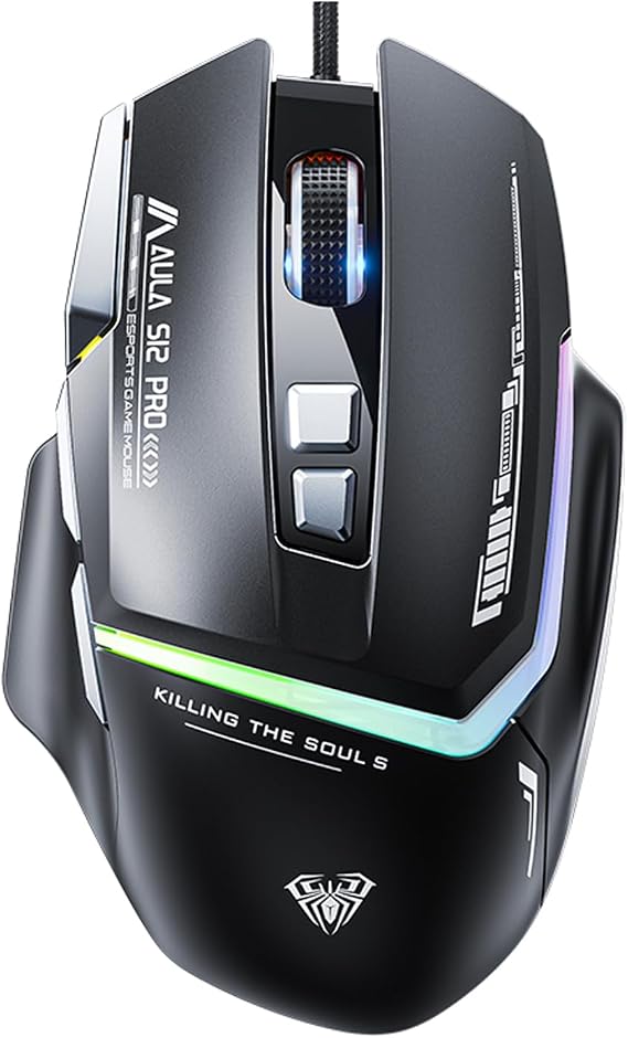 Aula S12 Pro 12800 DPI 8 Tuşlu Makrolu Kablolu Optik Gaming Oyuncu Mouse Siyah