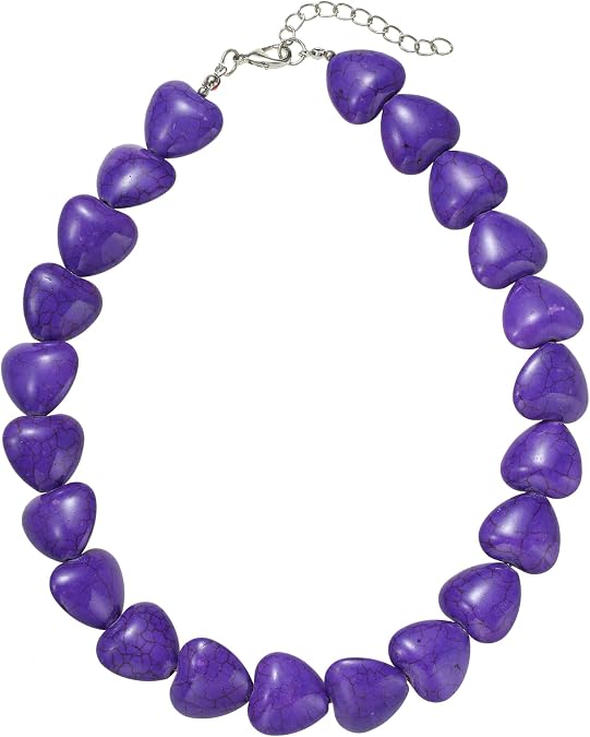 Big Chunky Beaded Necklaces Colorful Puffy Turquoise Stone Beaded Heart Choker Necklaces Trendy Valentine's Day Fashion Jewelry Accessories