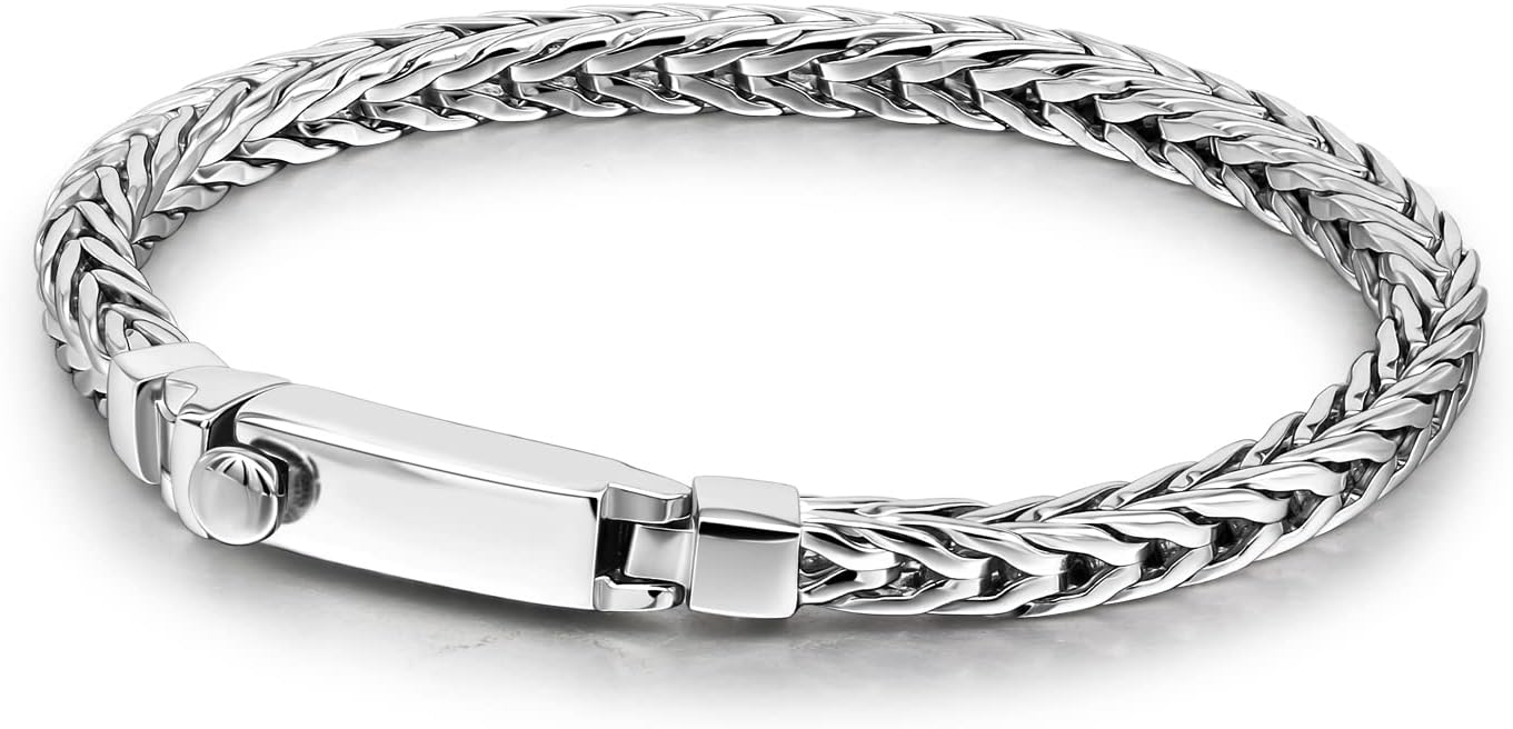 Dankadi Men Sterling Silver Byzantine Bracelet 4MM 7 "7.5" 8 "8.5" 9 "Solid 925 Silver Square Chopin Chain Franco Link Bangle Woman Fashion Cuff Jewelry Gift