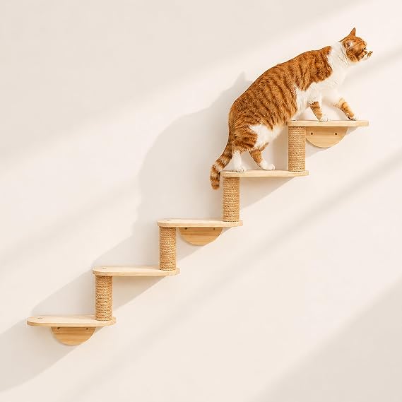 Cat Wall Shelves,5-Step Cat Stairs,Solid Pine Modular Wall Mount Furniture