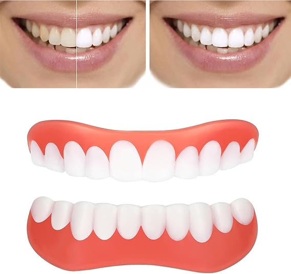 Wttfc Clip in Veneers Teeth Dentures Fake Teeth Braces Top and Bottom False Teeth Veneers Instant Veneers Dentures Snap on Veneers Teeth Cosmetic Teeth Whitening for Men and Women, 1 Pair