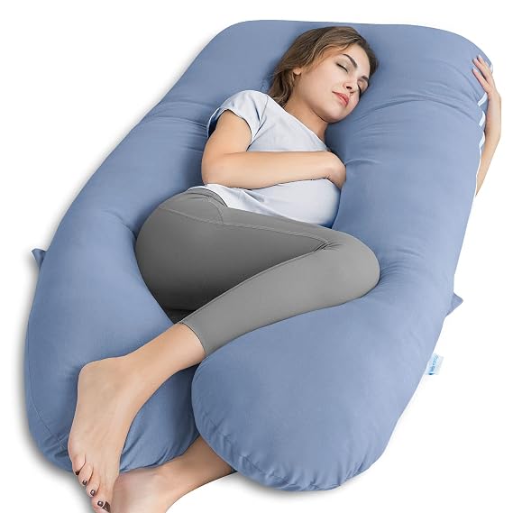 QUEEN ROSE Pregnancy Pillow, U Shaped Full Body Pillows for Sleeping Support, 55 Inch Maternity Pillow for Pregnant Women, Noy Blue