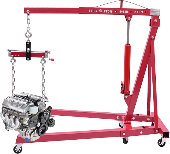 Folding Engine Crane 2 Ton with Engine Leveler, Red