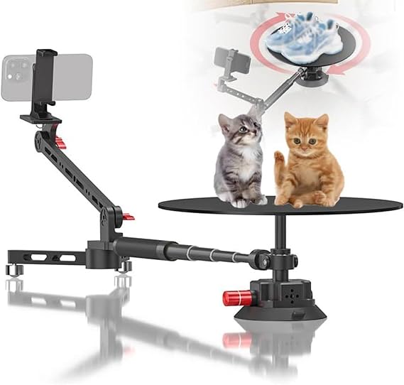 360 Degree Spinner Photo Video Booth, Commercial Panoramic Rotary Platform with Telescopic Design and Suction Cup Base for Slow Motion and Food Recording