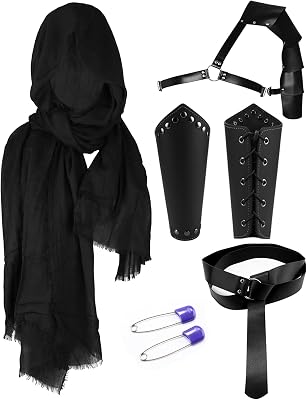 AUBIG Medieval Knight PU Leather Belt Shawl for Men Renaissance Half Shoulder Cape Scarf Buckle Bracers Halloween Costume