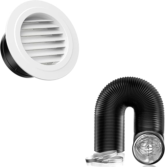 Hon&Guan 5 inch soffit vent round vent and 5 inch Air Duct - 16 FT Long with 2 Clamps
