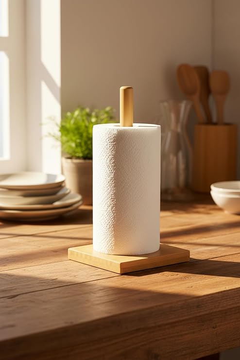 Amandus Block - Bambu Rulo Kağıt Havluluk Peçetelik Masa Üstü Dik Havlu Kağıtlık Kare 27 cm Kahverengi 27 cm