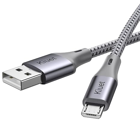 Micro USB Cable 2M, Android Charging Cable, Micro Charging Cable Braided Compatible with PS4 Controller, Samsung Galaxy J7, S7, S6, Kindle Fire, Fire HD Tablet, HTC, LG, Motorola grey