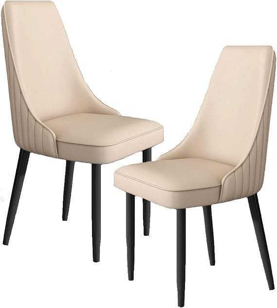 Upholstered Dining Chairs Set Of 2,Modern Kitchen Chairs Mid Century Accent Chair with Metal Legs,Faux Leather Side Chairs Armless Leisure Chair Living Room Desk Chair(48x53x93cm(19x21x37"), Khaki)