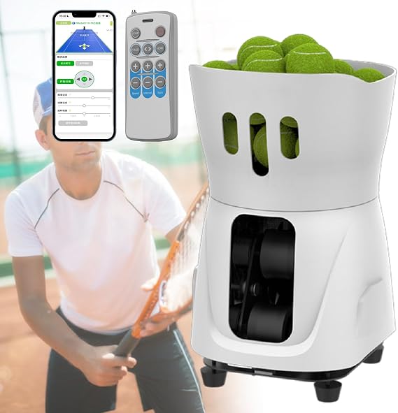 Mini Pro Tennis Ball Machine - Professional Automatic Ball Launcher, Smart Control, 65+ Ball Hopper, Tennis Practice Equipment,White