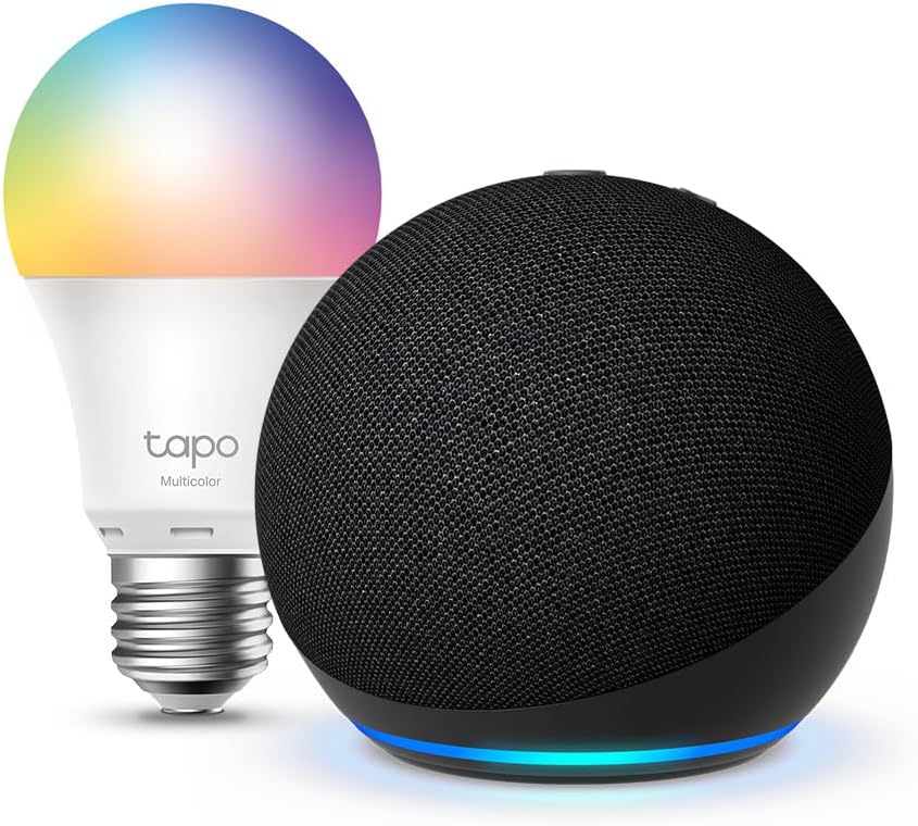 Echo Dot (5th generation) | Charcoal + Tapo L530EA Smart Light Bulb (E27), Works with Alexa - Smart Home Starter Kit, with Alexa+ Early Access