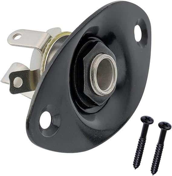 1/4" Oval Guitar Input Output Jack Plate Socket with Screws for Most Electric Guitar Replacement Parts (Black)