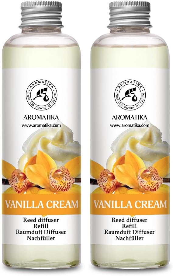 Vanilla Cream Reed Diffuser Refill - 2x6.8 Fl Oz - Fresh & Long Lasting Fragrance - Reed Diffuser Oil Refill for Aromatherapy - Home Fragrance - Office - Restaurant - Fresh Fragrance