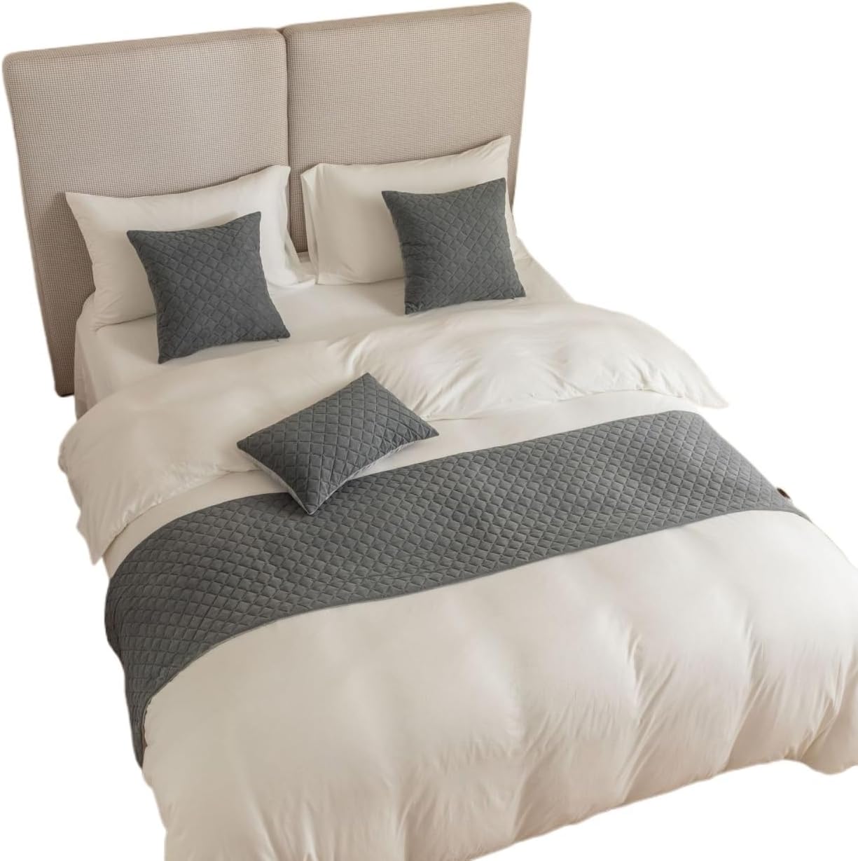 Bed Runner,Bed Runners Simple diamond pattern bedside towel bed flag for hotel bed and breakfast(Grey,45 * 45cm pillowcase)