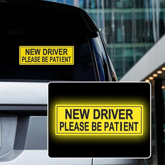 High Intensity Reflective Student Driver Please Be Patient Decal for Car Window Bumper Waterproof Night Safety Warning Decal New Driver Sticker for Car SUV Truck (Yellow)