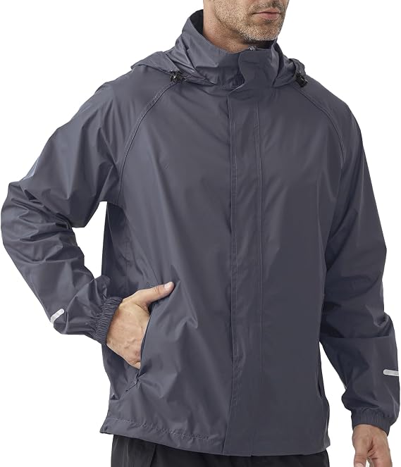 Men's Packable Rain Jacket Waterproof Windbreaker Hooded Raincoat