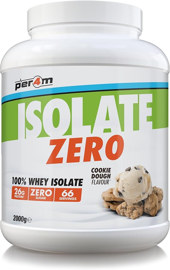 Per4m Isolate Zero Premium Whey Protein Powder | Superior Flavour Ultra Filtered + Amino Acids | Fast Absorbing Zero Sugar Gluten Free Shake for Lean Muscle & Recovery (2kg, Cookie Dough)