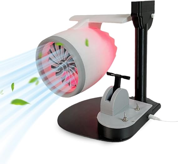 Yokawe Airplane Turbo Engine Desk Fan, Creative Desktop Jet Engine Turbofan Model, Red Tail Engine Model for Bedroom Home Office White