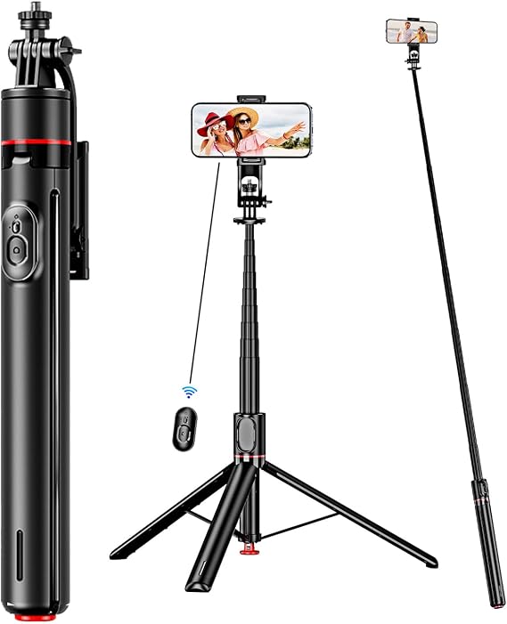 69 inch Selfie Stick Tripod with Remote Control,Aluminum Alloy | tripod for iphone,lightweight,1/4 screw mount,for iphone,pocket camera,action,Reliable,Travel and live streaming