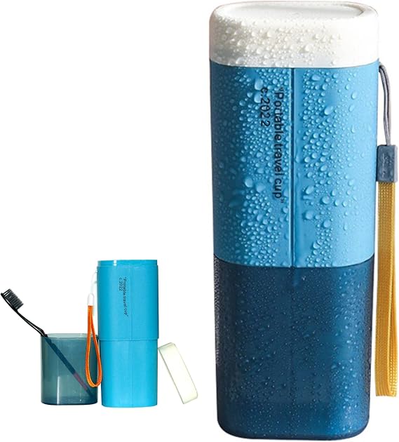 Toothbrush Travel Case, Portable Travel Toothbrush Holder, Multifunction Toothbrushes Toothpaste Set with Cup, Toothbrush Case for Traveling, Camping, School, Business and Daily Uses (Blue)