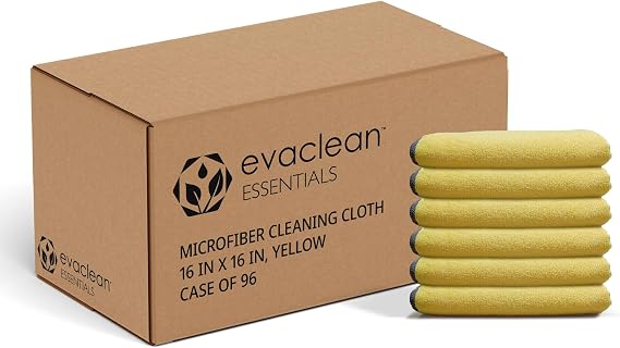 EvaClean Essentials Premium Microfiber Cleaning Cloth 16"x16" - Reusable, Washable, Non-Scratch, Microfiber Towels for Cleaning, Dusting, Polishing, High Absorbency & Durability, Yellow, 96-Pack