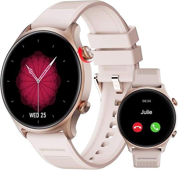 RIVERSONG Round Smart Watch for Women, 1.52" Activity Tracker with Answer/Make Call/AI Voice for Android iPhone, 100+ Sport Modes, Heart Rate/Sleep/ SpO2 Monitor, Female Cycle, Rose Gold