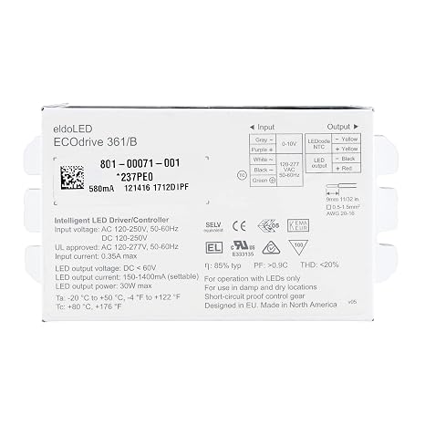 ECOdrive 361/B Intelligent 0-10V Dimmable LED Driver, 30W, 120-277V